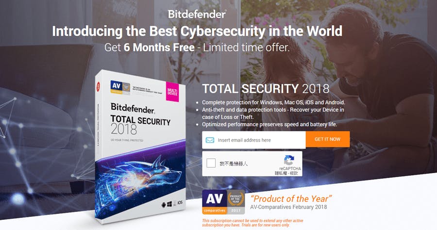 是【限時免費】Bitdefender Total Security 2018 高評價防毒軟體,免費 180 天授權這篇文章的首圖