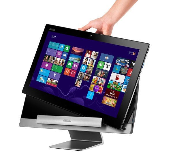 是華碩在CES 2013中所亮相的產品:變形All in One電腦、Qube with Google TV、兩款液晶顯示器以及很小的無線網路分享器這篇文章的首圖
