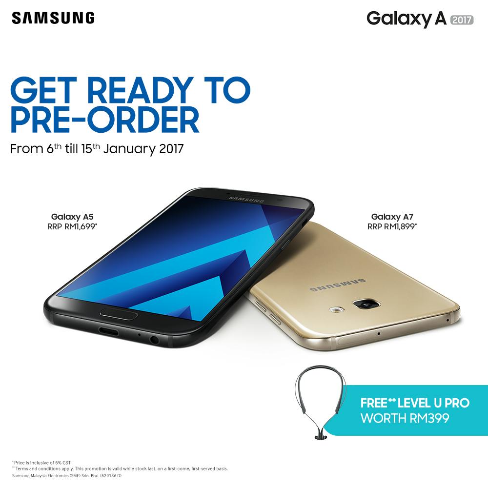 是Samsung官方正式公布:2017年Galaxy A5/A7於1月6日開放預購從RM1699起,另贈RM399的Level U Pro!這篇文章的首圖