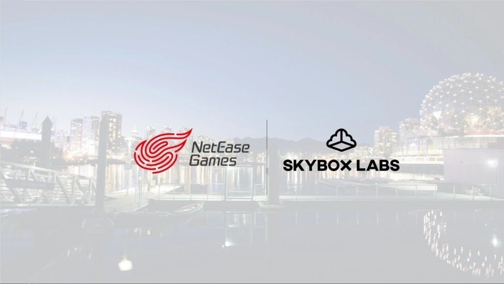 照片中提到了NetEase、Games、SKYBOX LABS，跟網易、天空盒實驗室有關，包含了網易遊戲、光環無限、黎明殺機手機版、衰落之城、超級機甲冠軍