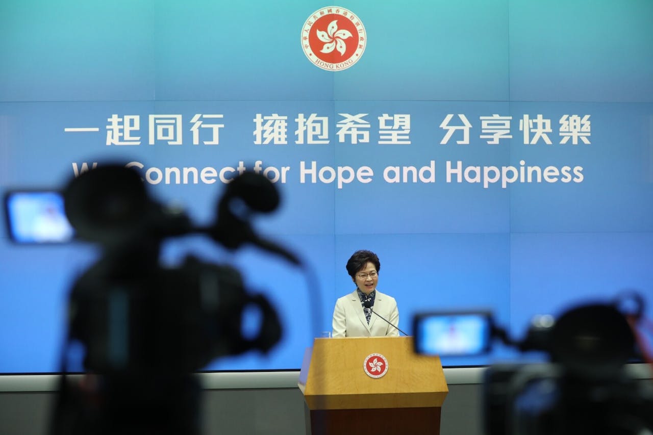 林鄭月娥發言時指「The best of Hong Kong is yet to come.」