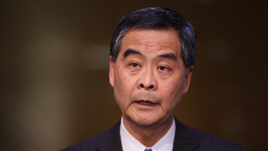 梁振英指出，香港可以擴大我們的金融服務門類，做一些現在做得不大、或者現在根本沒有做的那些金融服務。（亞新社）
