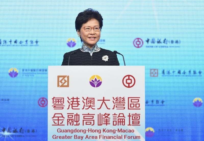 行政長官林鄭月娥為了促進香港成為一帶一路的主要金融中心，特區政府已進行了多方面的工作。（政府新聞處）