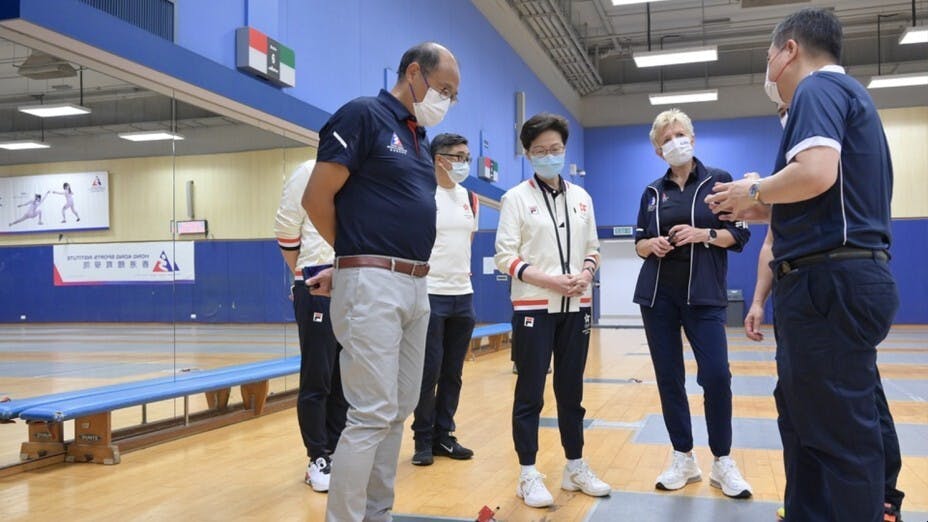 林鄭月娥周日視察體院設施及新設施大樓用地。（政府新聞處圖片）