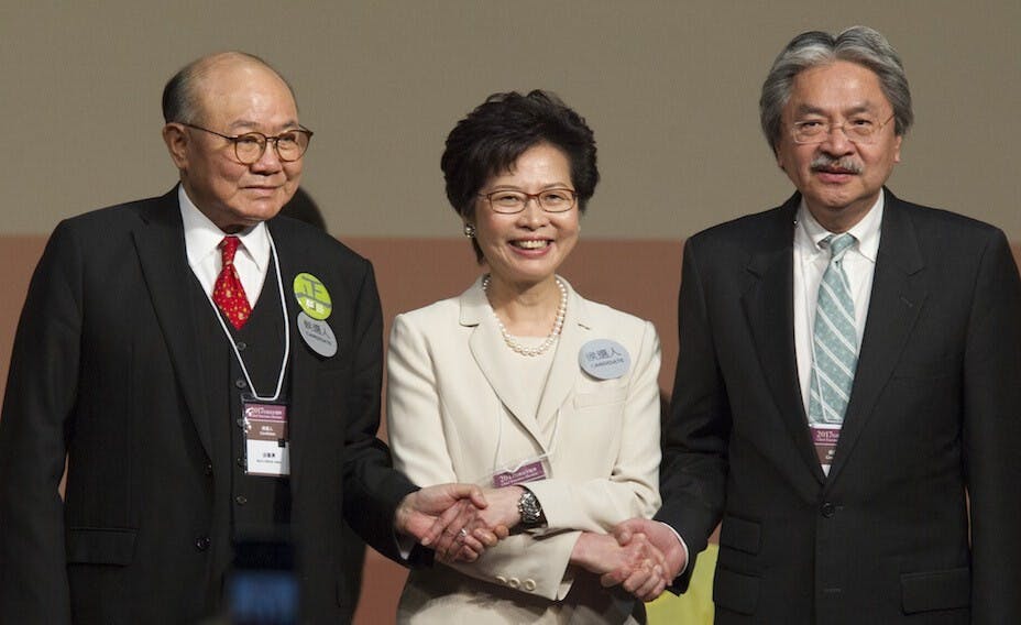 曾鈺成相信在2017年如果我們不能普選行政長官的話，香港可能變成非常難管治。（亞新社）