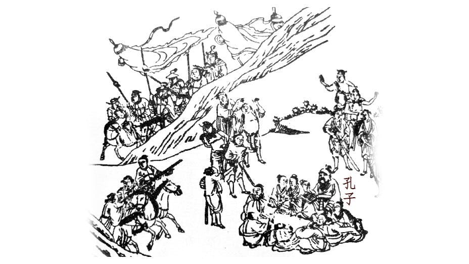 孔子在衞國、晉國、陳國、楚國間奔波流浪，其間還曾被監視、包圍、迫害、失散和斷糧，十四載無功而返！