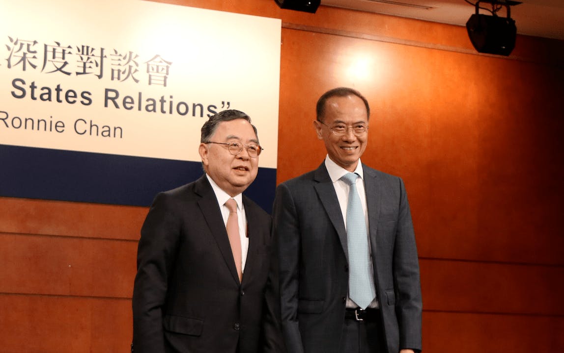 楊榮文（右）相信，中美貿易談判即使有成果，但在科技方面將會持續競爭。
