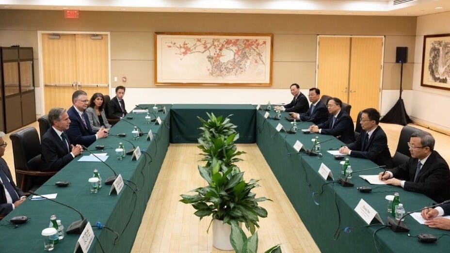 國家副主席韓正早前會見美國國務卿布林肯。（布林肯社交平台）