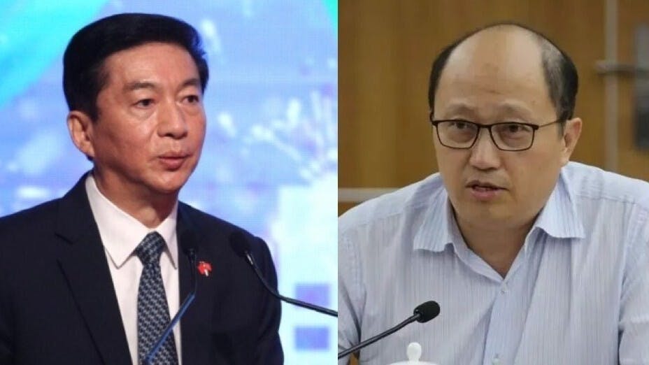 左起：香港特別行政區維護國家安全委員會國家安全事務顧問駱惠寧，中央人民政府駐香港特別行政區維護國家安全公署署長鄭雁雄。（亞新社、網絡圖片）