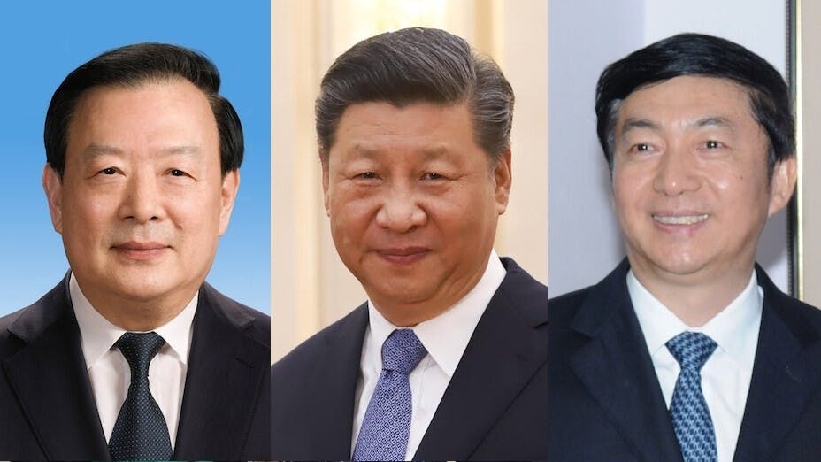如果習近平（中）想把權力集中，一枝竹竿插到底，通過指揮夏寶龍（左）和駱惠寧（右），掌管香港工作就可以如臂使指，那麼港澳辦升格就是情理之中。（新華社、Wikimedia Commons）