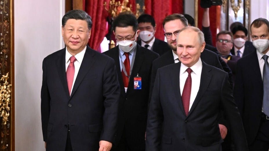 國家主席習近平與俄羅斯總統普京，在克里姆林宮會談。（亞新社）