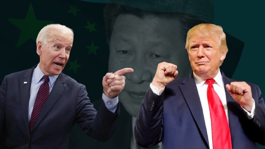 在中國問題上，民主黨總統候選人喬‧拜登面臨與特朗普的艱苦鬥爭。（灼見名家製圖）