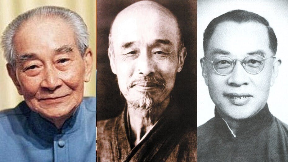 南懷瑾（左）、李叔同（中）和錢穆（右）都是研究過儒道佛，反映三者本質上是交錯的，綜合成中華文化主流。（Wikimedia Commons）