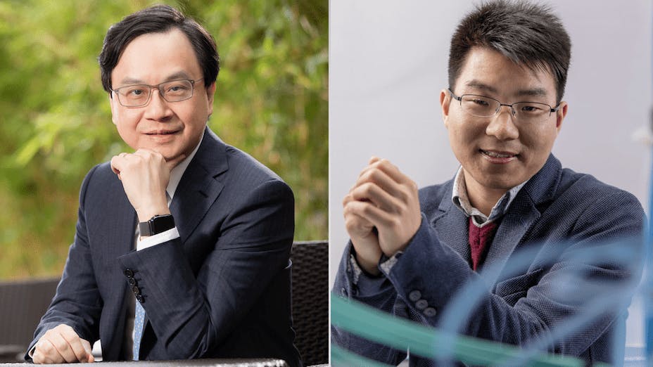 盧煜明（左）和江培勇憑藉癌症及胎兒診斷範疇的技術，獲選全球20位頂尖轉化研究科學家。（香港中文大學圖片）