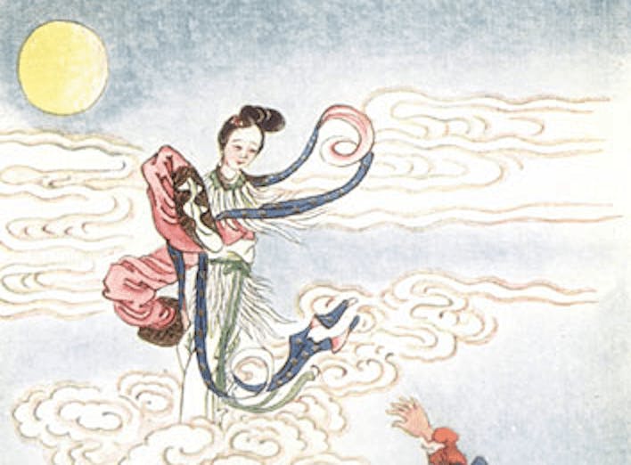 李商隱詩所言︰「嫦娥應悔偷靈藥，碧海青天夜夜心。」她在月宮並不快樂。（Wikimedia Commons）