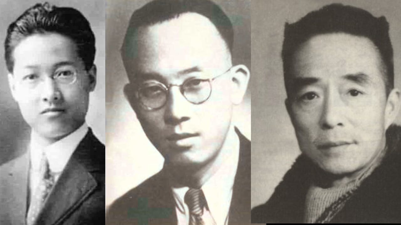 趙元任（左）、黃自（中）、廖尚果（右）先後留洋，回國後最新歌曲創作，留下多首名曲。（網絡圖片）
