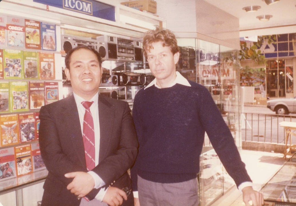 With Ming Chan in a local shop in 1982.