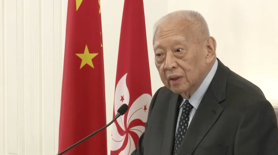 董建華表示，全國人大討論建立健全香港特區維護國家安全的法律制度和執行機制，令不少香港人鼓舞。（團結香港基金視頻截圖）