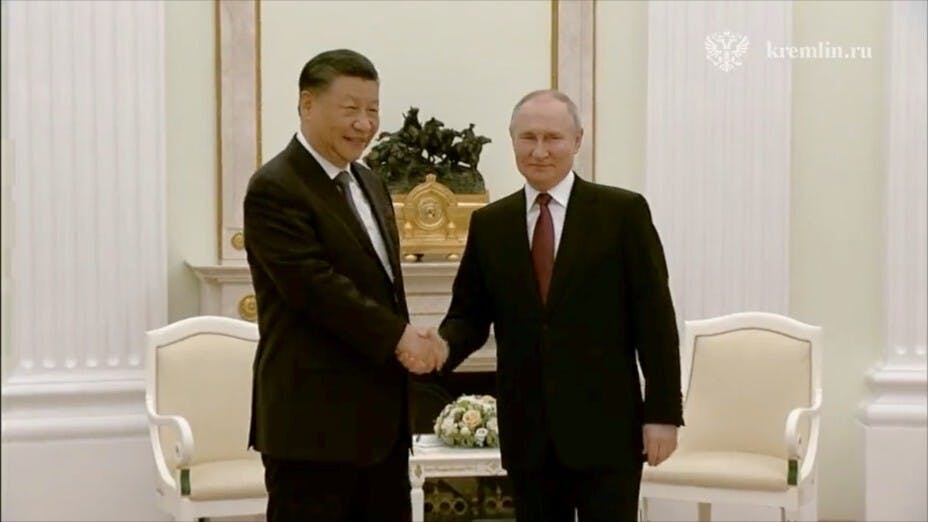 國家主席習近平與俄羅斯總統普京周一的一對一閉門會談，歷時4個半小時結束。（亞新社）