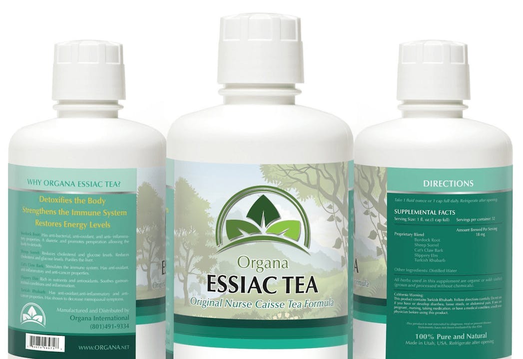 草藥茶命名為Essiac tea（艾西亞克茶），即是以凱撒護士的英文名Caisse從後拼起。草藥茶價錢便宜，吸引大量癌症患者。（Amazon）