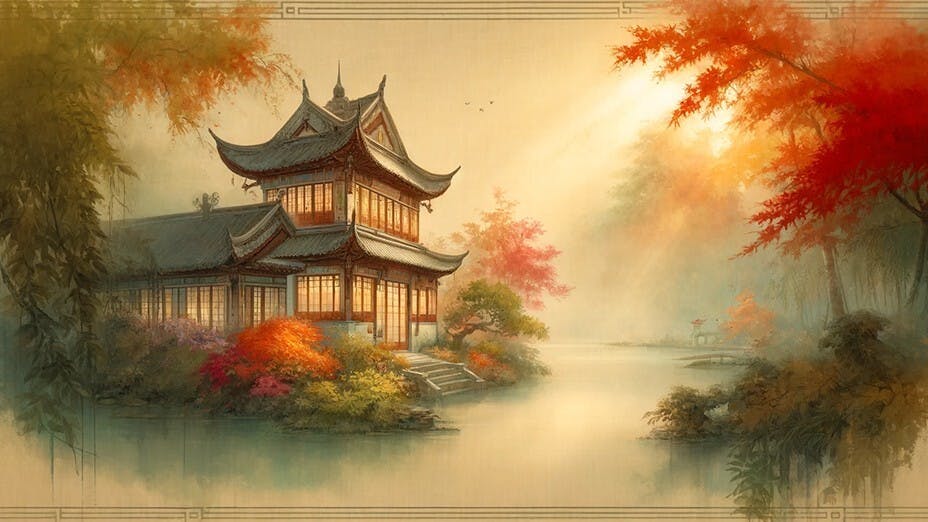 輕染秋光博雅樓，濟濟文房畫意稠。（灼見名家製圖）