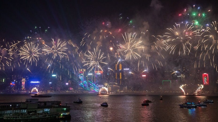 香港已多年不准放爆竹，只有官方的放煙花活動。（亞新社）