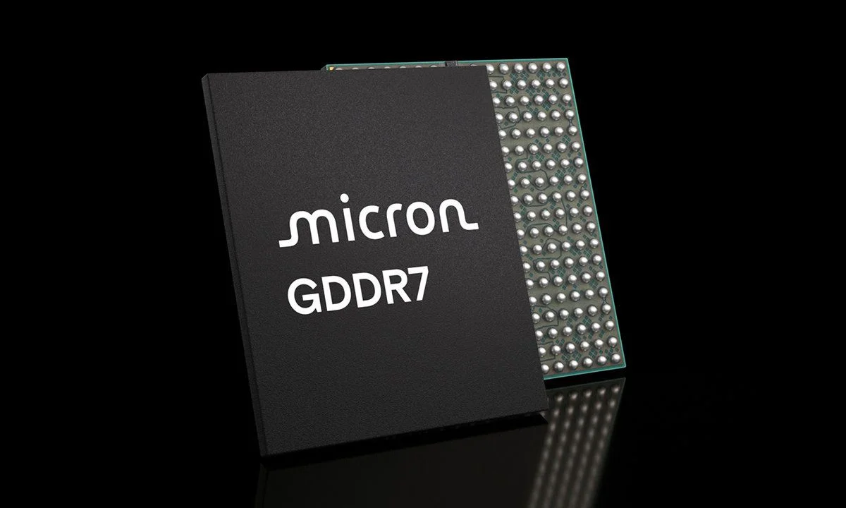 GDDR7 front and back facing right on black background