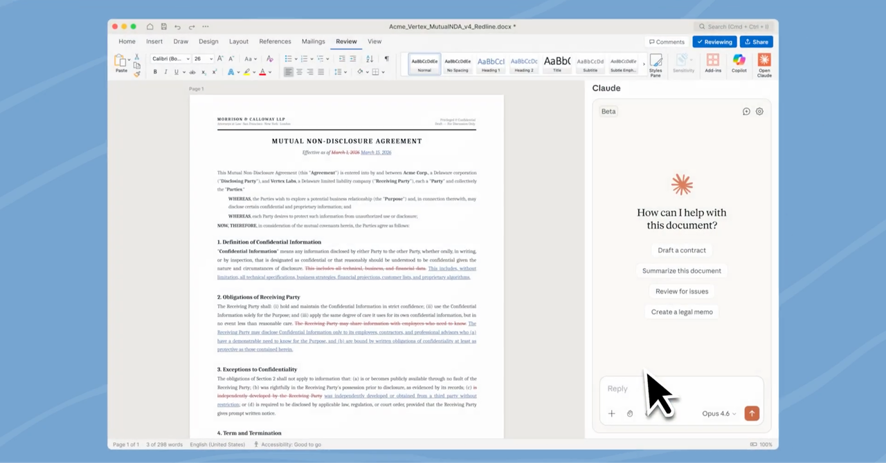 Claude 現在可以在 Microsoft Word 裡幫你審文件,所有修改以追蹤修訂呈現 INSIDE