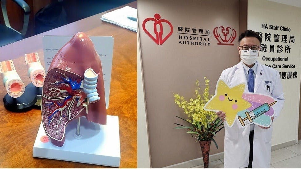 本社採訪當日，許樹昌教授剛好接受XBB新一代新冠疫苗注射，他指醫護人員跟一老一幼一樣，同屬於高危組別。（灼見名家製圖）