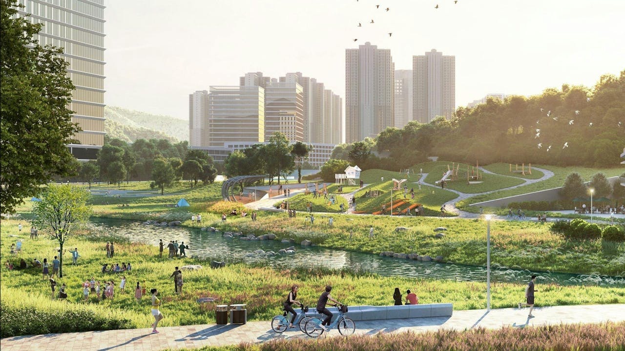 北部都會區新田科技城預想圖。（規劃署）