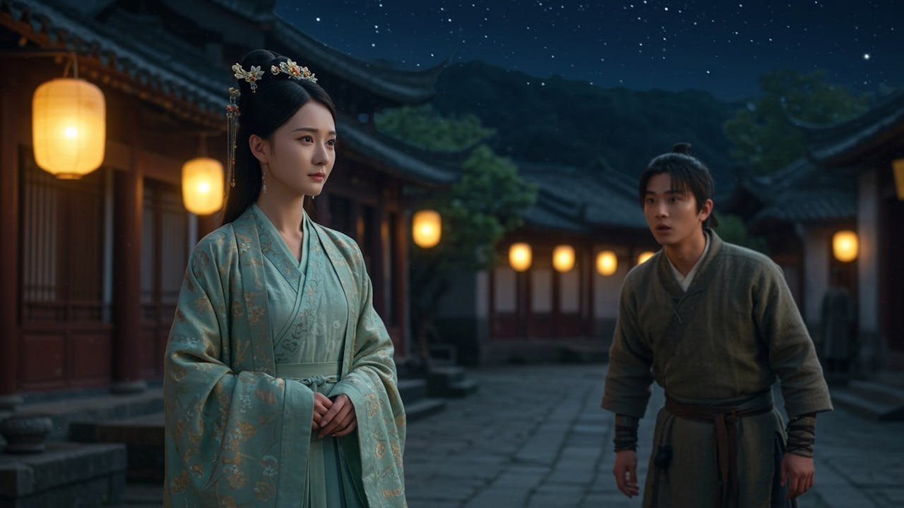 一天晚上，潦倒的縣尉王立遇上艷婦人。（Shutterstock AI圖片）