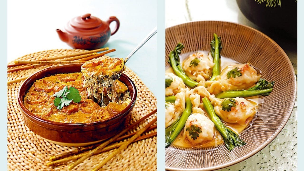 順德菜的特色是「食不厭精、妙在家常」。左圖：順德菜之蒸焗魚腸。右圖：順德菜之牡丹仙掌。（作者圖片）