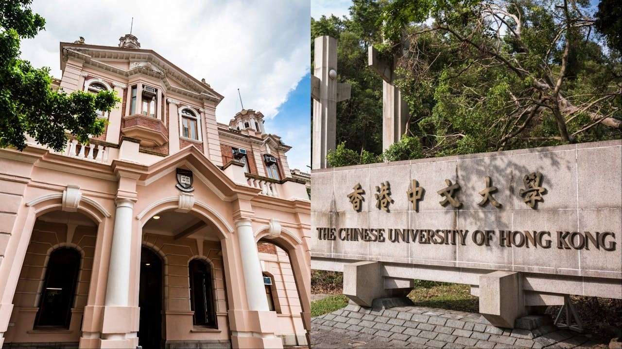 香港大學（左）提升兩位至第33位，香港中文大學則上升三位至第41位。（Shutterstock）