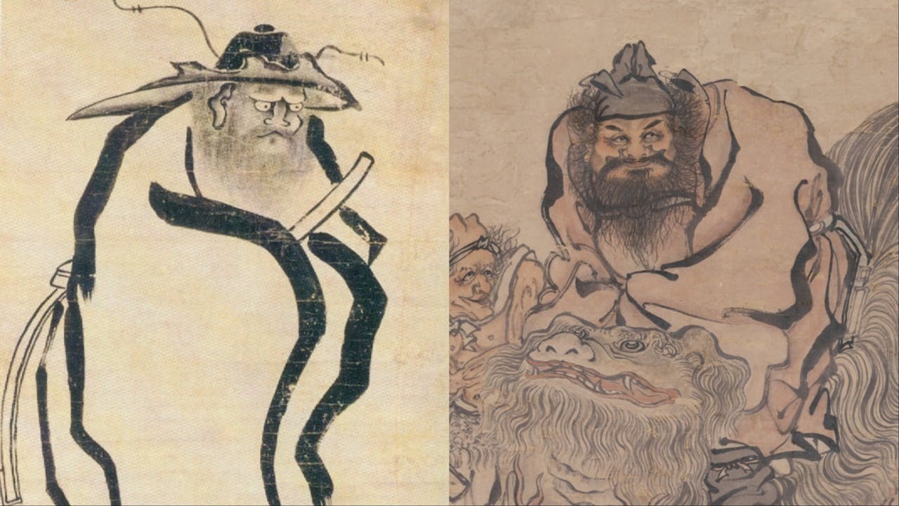 清代順治皇帝（左）和畫家閔貞筆下的鍾馗各有形象。（Wikimedia Commons）