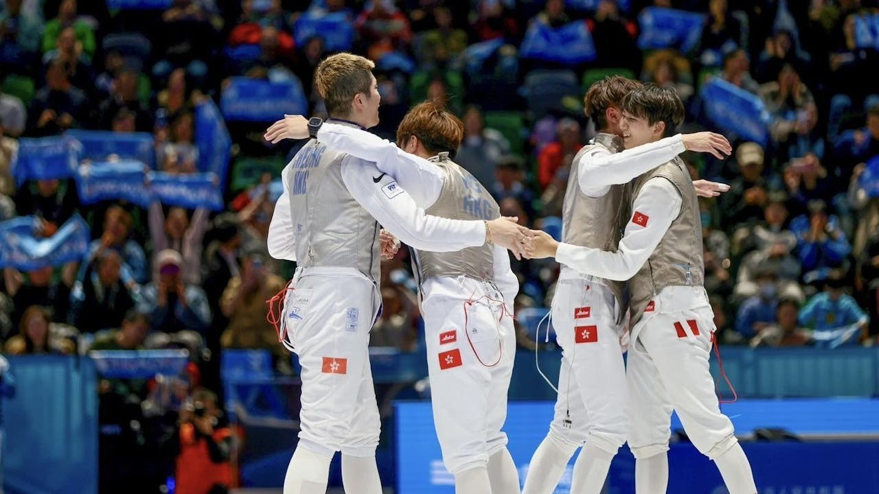 在男子花劍團隊賽,港隊最終以45:34大勝福建奪金。(全運會網)