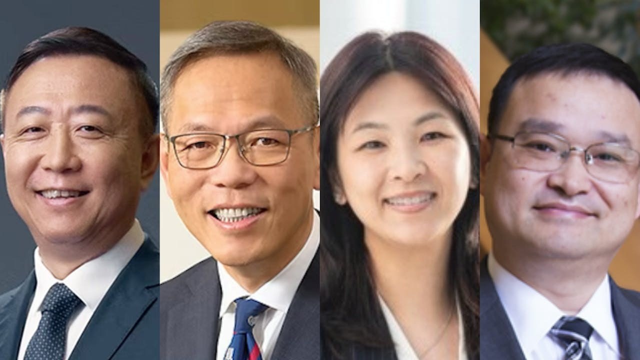 與去年名單相比,除了王于漸、宮鵬(左一)及劉澤星(左二)留任外,其餘的港大副校長,包括馬桂宜(右二)和尹曉波(右一)均是新加入副校行列。(香港大學網圖片合成)