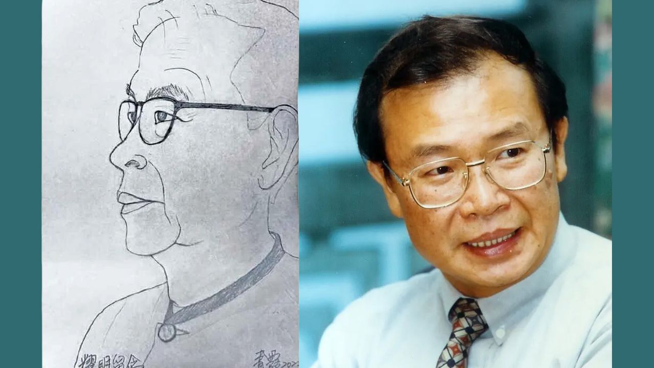 林青霞閱後感到「仿若一樹繁花，更豐茂可賞」，還淡筆一揮，畫出速寫人像，以贈潘兄。（灼見名家製圖，左：作者圖片；右：香港文聯網）