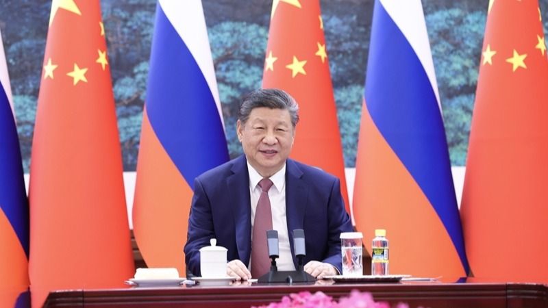 2月4日，國家主席習近平在北京人民大會堂同俄羅斯總統普京舉行視訊會晤。（中國政府網）