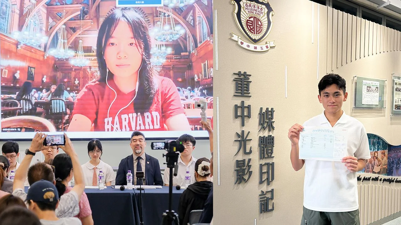 李心兒(左)指將來目標是成為醫生,目前心儀中大內外全科醫學士(MBChB-GPS)課程;余熯祈(右)表示未來有意升讀中文大學,目標修讀教育與體育相關課程。