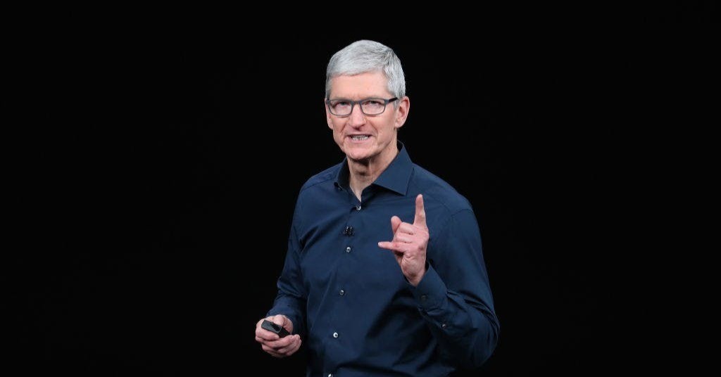 CUPERTINO, CALIFORNIA - SEPTEMBER 12:  Tim Cook, chief executive officer of Apple,  speaks during an Apple event at the Steve Jobs Theater at Apple Park on September 12, 2018 in Cupertino, California. Apple is expected to announce new iPhones with larger screens as well as other product upgrades.  (Photo by Justin Sullivan/Getty Images)