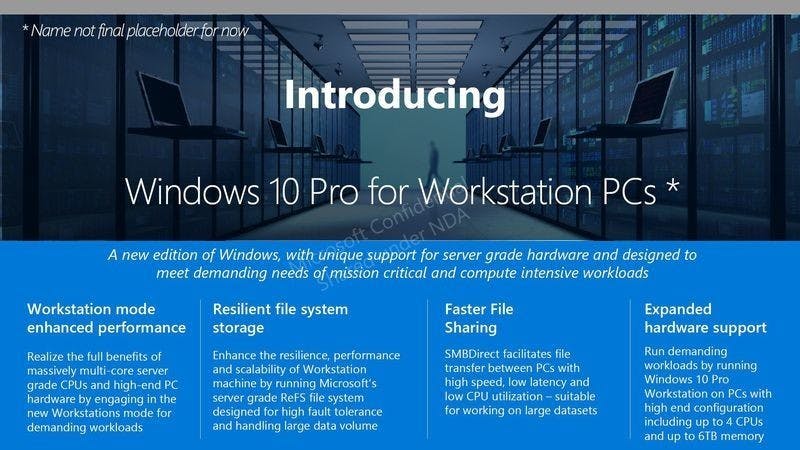 是傳微軟將推 Windows 10 Pro for Workstation ，可支援 4 處理器與 6TB RAM這篇文章的首圖