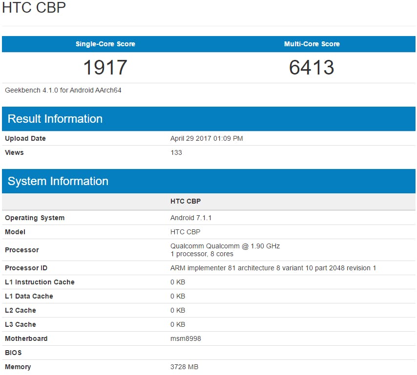 HTC U11 (HTC CBP) 跑分