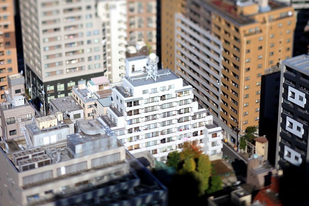Nakayan's tilt-shift The apartment seen from River city 21, Tokyo 箱庭 リバーシティ21新川から見たマンション