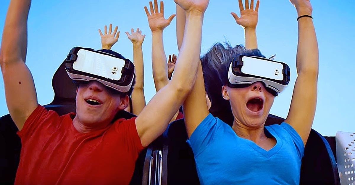是美國連鎖主題樂園Six Flags與Samsung合作，推出搭載VR裝置的雲宵飛車The New Revolution這篇文章的首圖