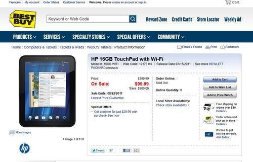 是HP 16GB TouchPad超便宜平板，不到100鎂這篇文章的首圖