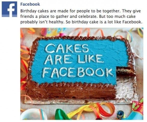 是Facebook 「蛋糕的比喻」，呼籲不要沉迷玩 FB這篇文章的首圖