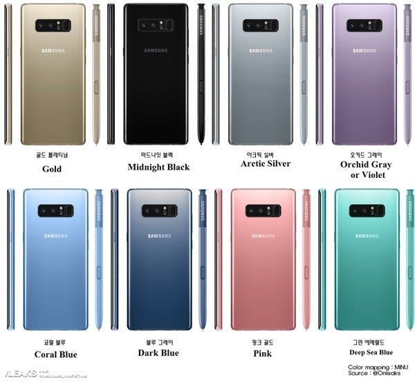 是煩惱啊…不知選哪個好！Samsung Galaxy Note 8再傳曝光消息：這一次要推8種配色？！這篇文章的首圖