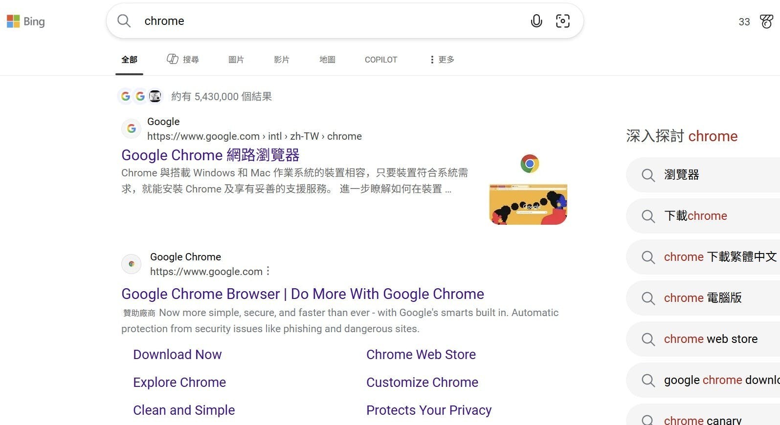 用Bing瀏覽器搜尋Chrome瀏覽器會跳出繼續用Edge瀏覽器可獲獎勵點的廣告#獎勵點數(244348) - Cool3c