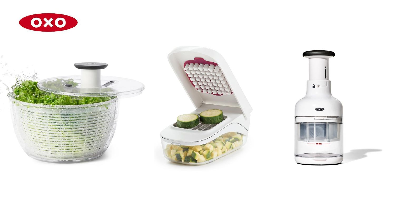 實現 10 分鐘出好菜！ 這 3 款 OXO 蔬菜脫水器、切丁盒、切碎器，讓備料又快又漂亮。