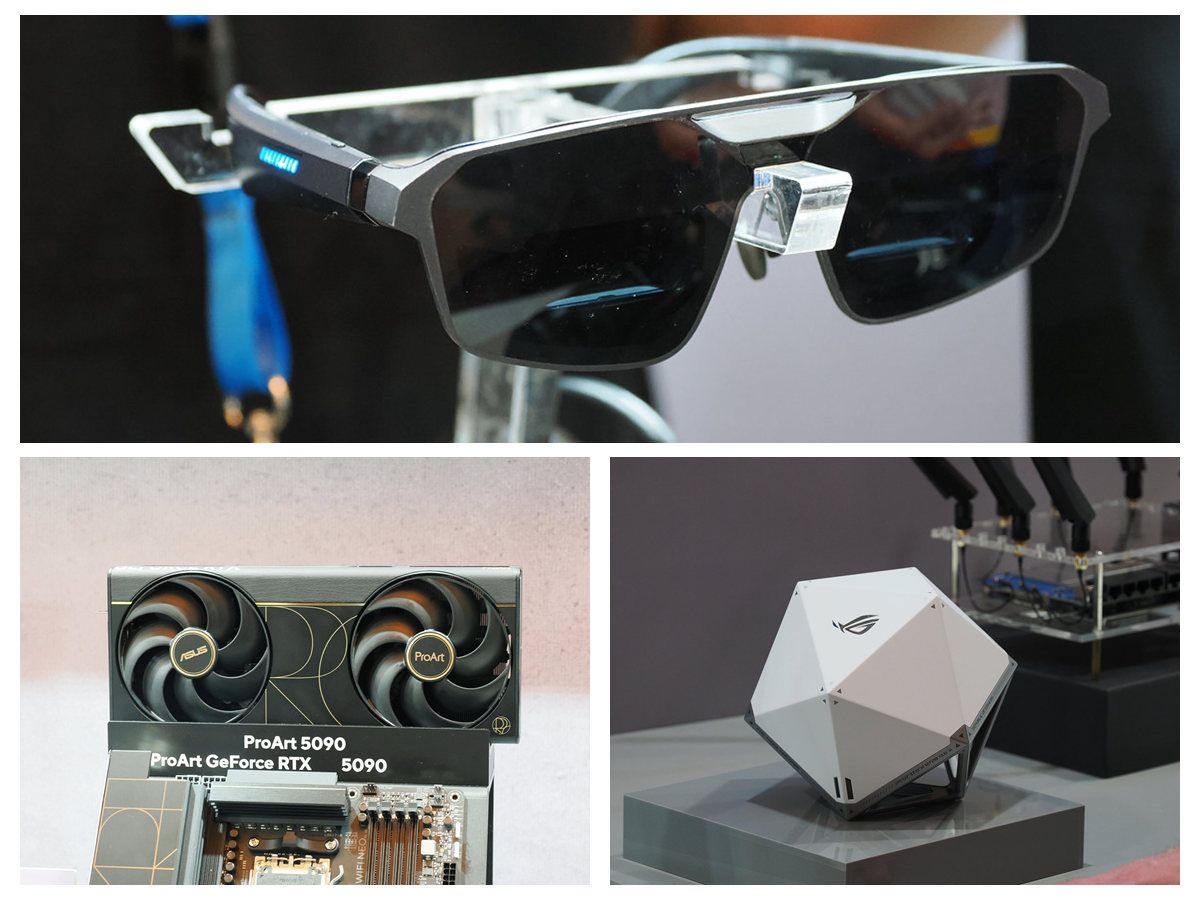 華碩展出與Founders Edition同採中置主板的ProArt GeForce RTX 5090，ROG Xreal A1電競頭戴顯示器與球狀Neo Core Wi-Fi 8概念路由器